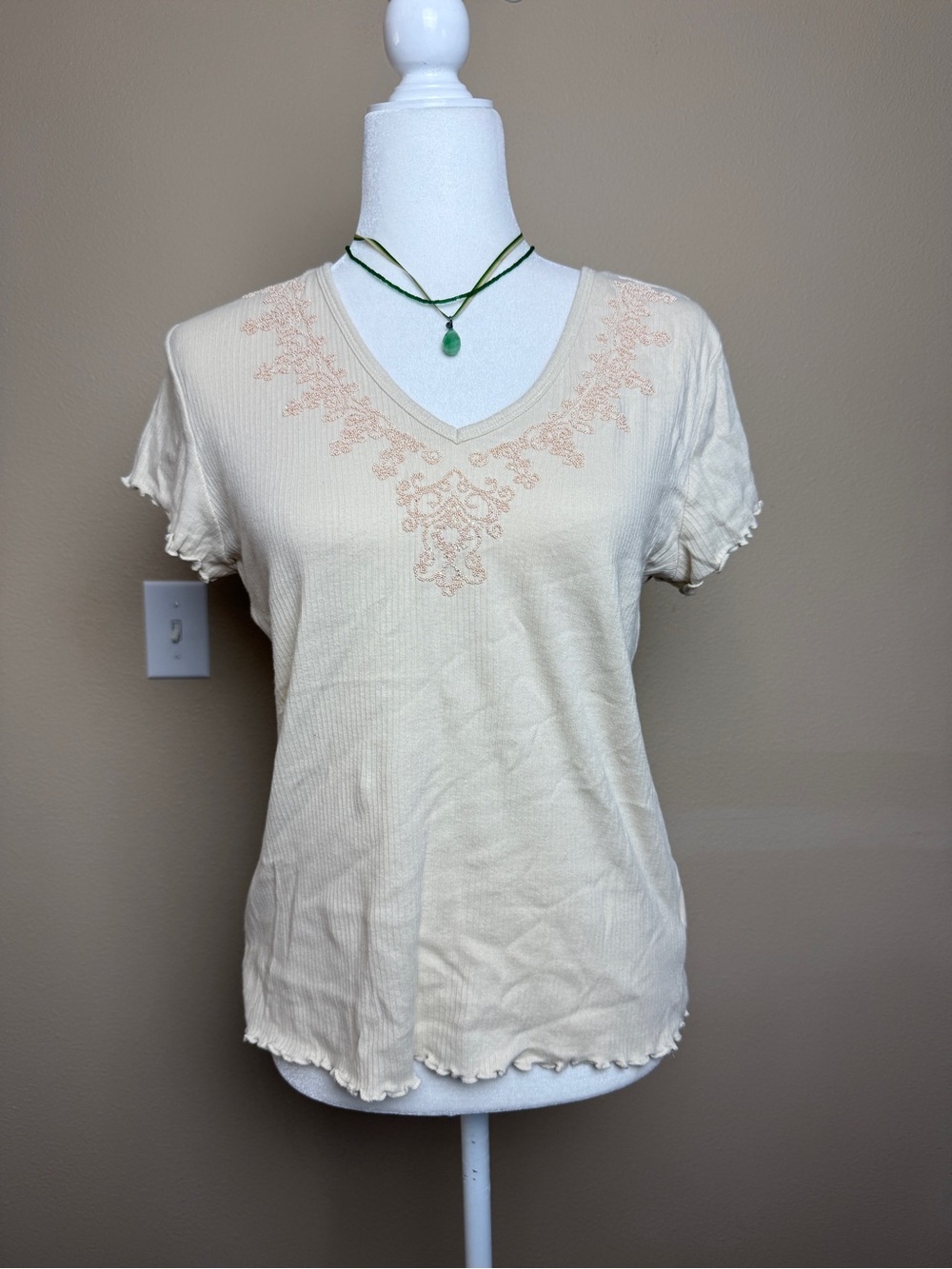 Vintage Faded Glory Cream Shirt with Embellishments Size Medium